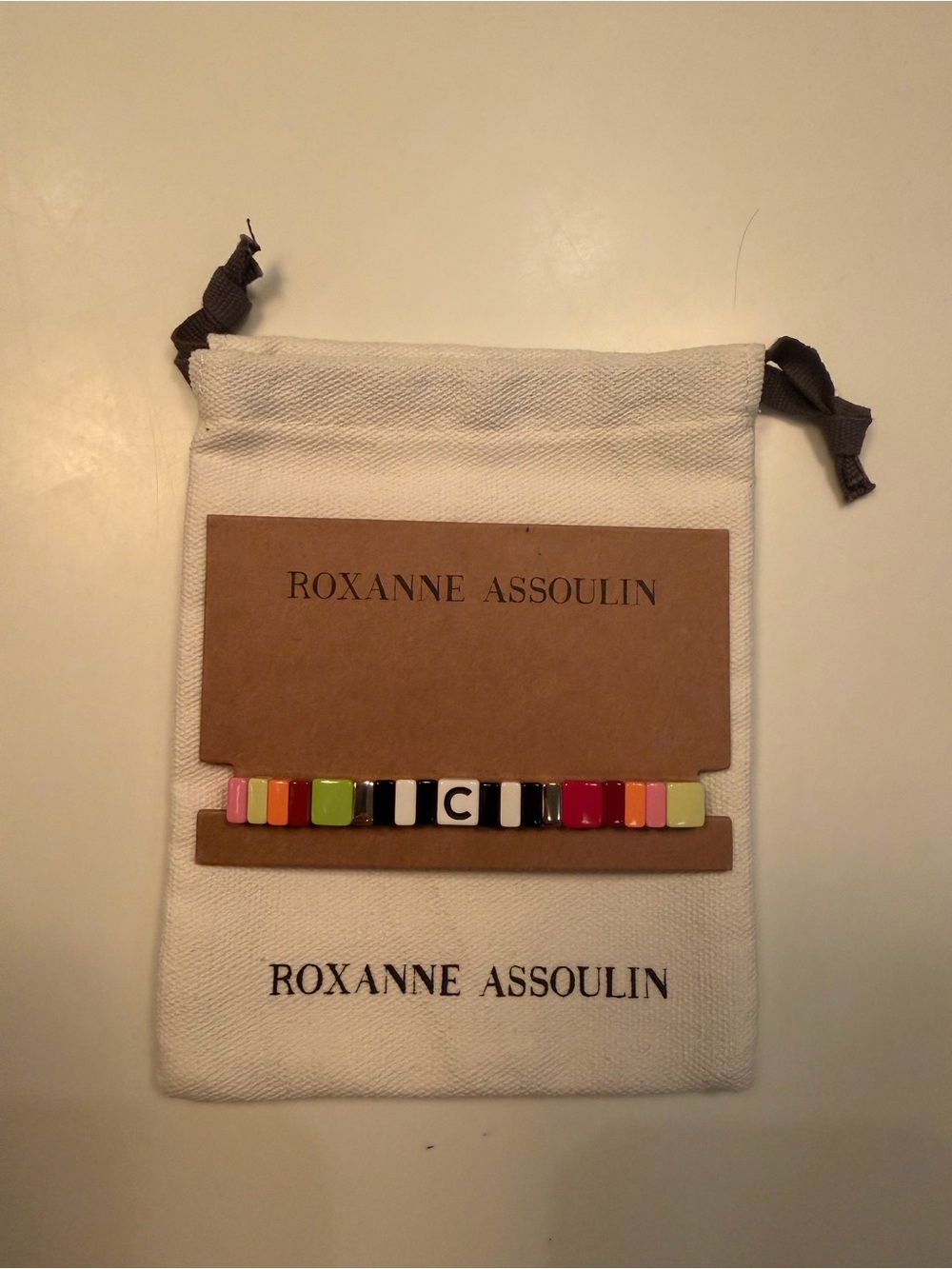 Roxanne Assoulin Multicolor Enamel Tile Bracelet with 'C' Initial